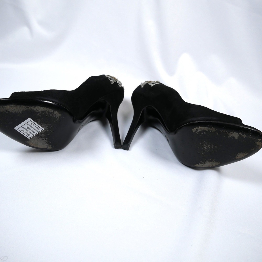 Gucci Black Suede Crystal Embellished Peep Toe Pumps 186938 C2000 7B - Picture 10 of 15